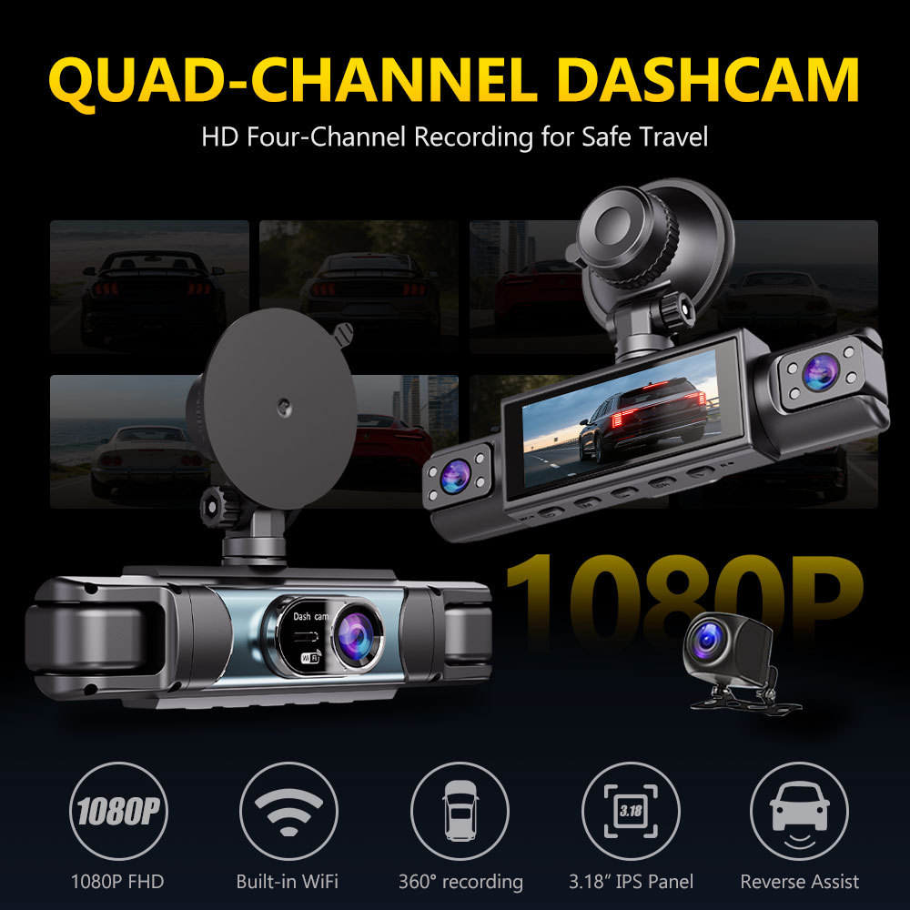 Cross-Border Four-Lens Dash Cam with Wifi Connectivity, Full-Range Monitoring of Front, Rear, Left, and Right Sides, and Night Vision