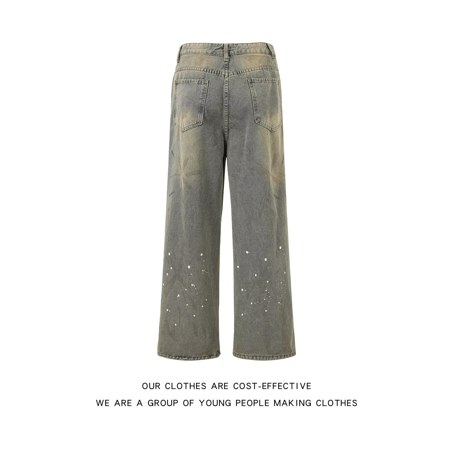 Men's And Women's Distressed Splatter Paint Curved Blade Jeans Loose Wide Leg Trousers Chinese Style Vibe For Spring Autumn_mkmklike.com