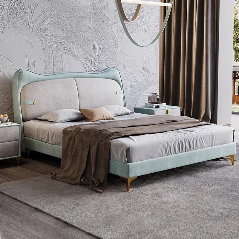 Cama infantil, cama de niña, cama de princesa, cama de orejas de gato moderna y simple con cajón de almacenamiento, cama de cuero de madera maciza pequeña