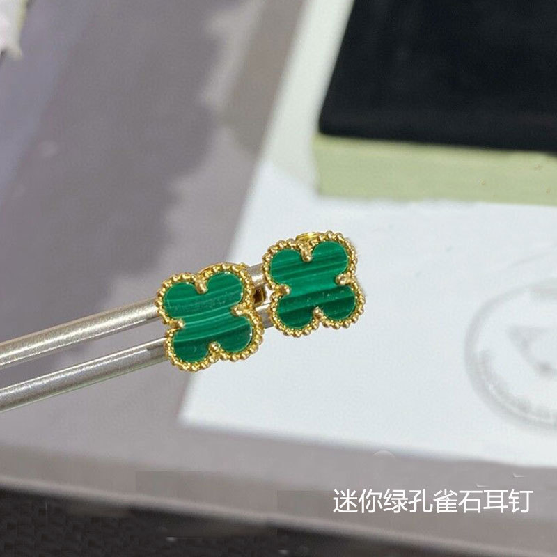 梵家高版本925银四叶草耳钉女18k玫瑰金耳环气质玛瑙纯银节日礼物|undefined