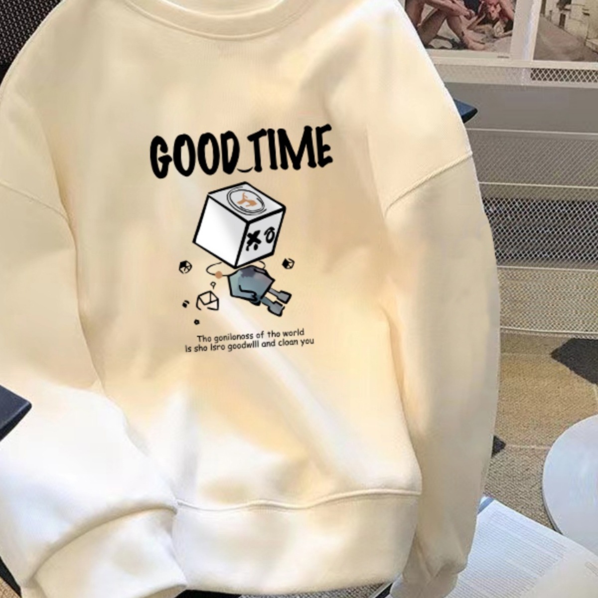 重磅卫衣男士秋冬宽松美式潮牌加绒加厚白色长袖t恤情侣装上衣服