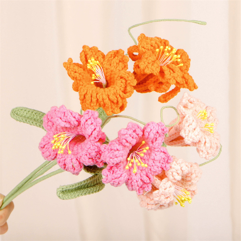 New hand-knitted large bouquet of wool micro-hook artificial flower desktop decoration artificial flower finished product hand-knitted flower pic 12
