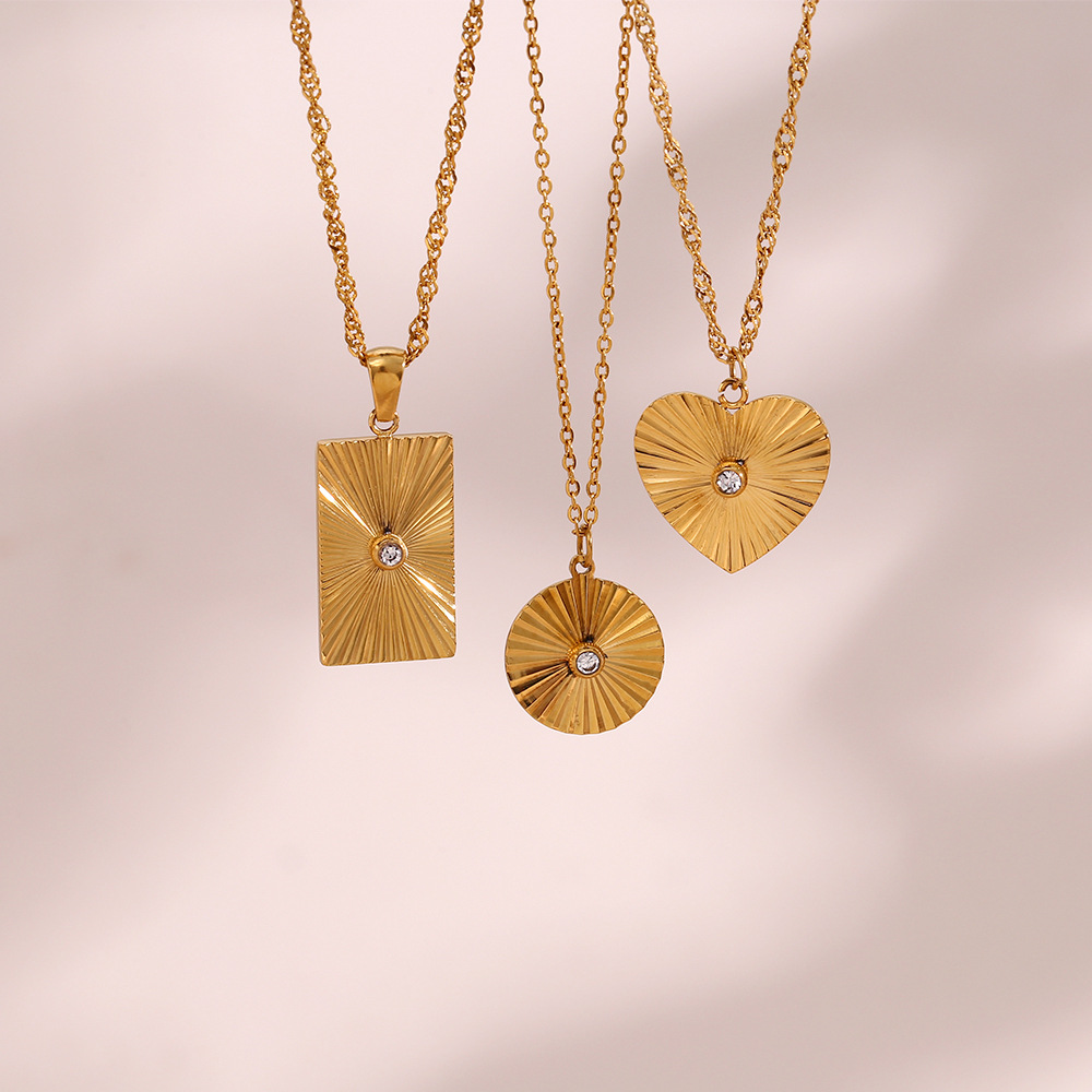 Fashion Geometric Heart Shape Stainless Steel Plating Zircon Pendant Necklace 1 Piece