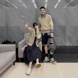 TB秋冬季新款男女同款羊毛针织开衫针织圆领休闲百搭纯色上衣