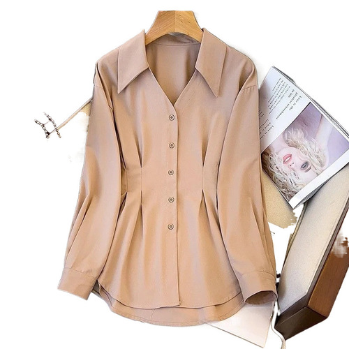 Women's Long-Sleeve Shirt for Autumn 2025, Plus Size, Fat-Hiding, Waist-Slimming Design, Stylish Base Shirt for Women