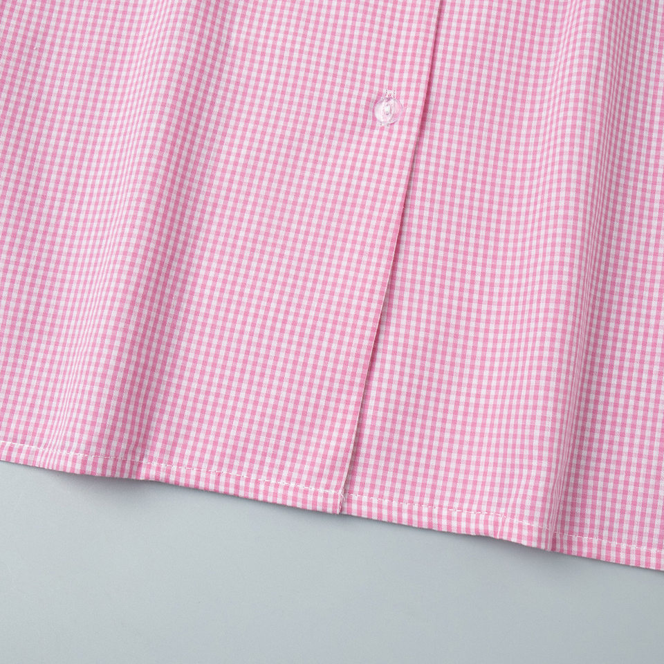 Bộ đôi áo sơ mi tay dài bèo nhún và quần dài kẻ caro cotton — hồng chi tiết 10