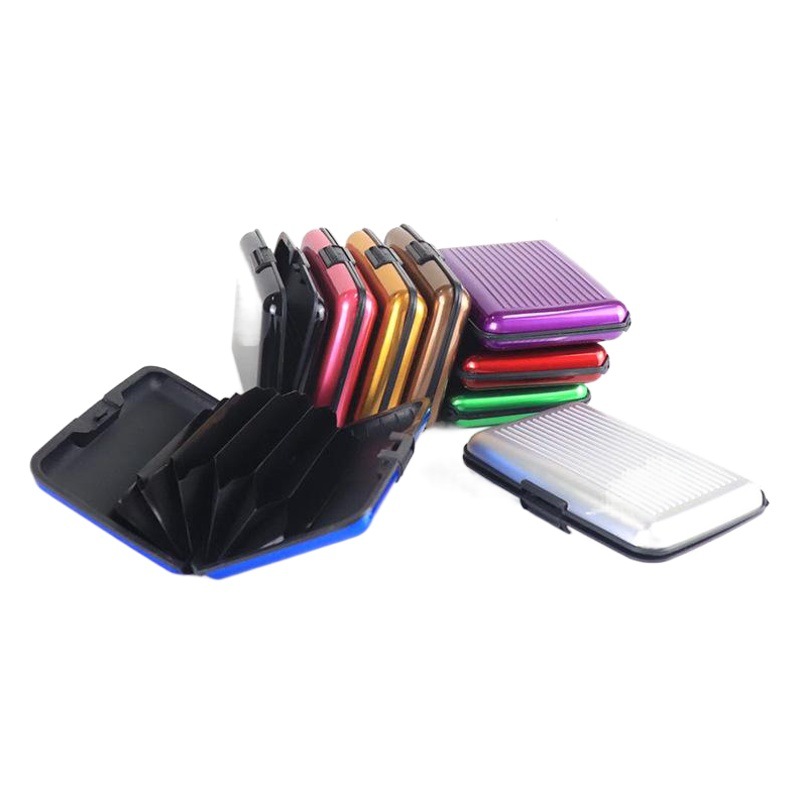 Regalo DE LA COMPAÑÍA aleación de aluminio titular de la tarjeta de crédito caja de tarjeta de visita caja de tarjeta de color de cara de aluminio caja de tarjeta bancaria anti-magnética