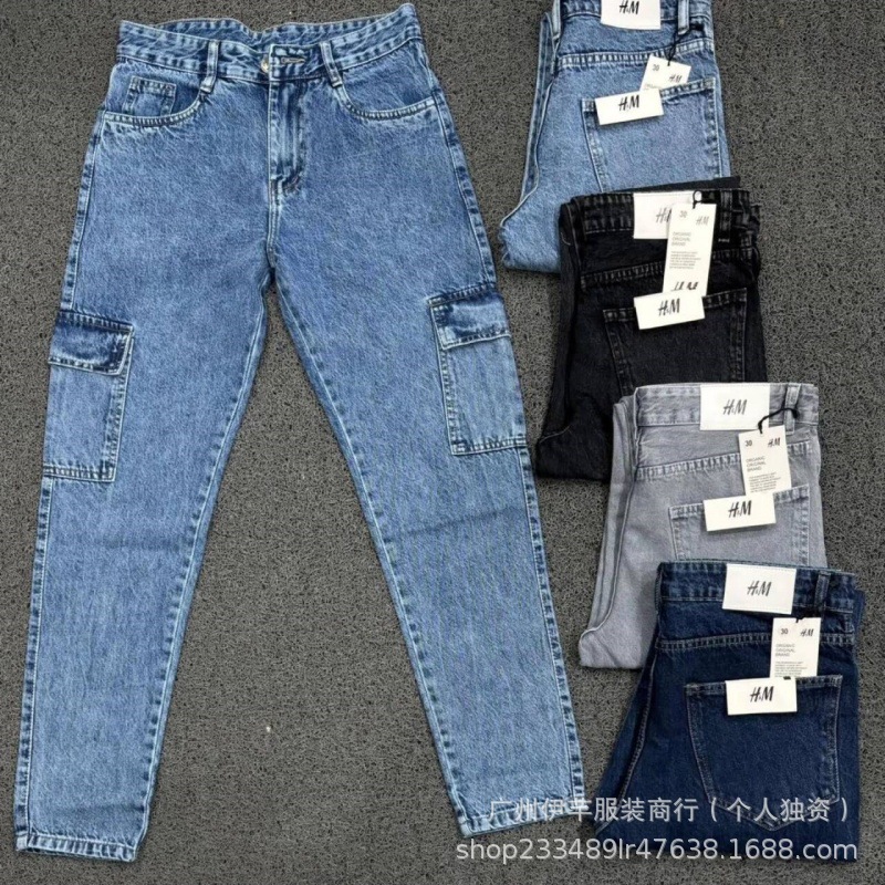 Men's jeans欧米クロスボーダー男性ジーンズ韓国風ファッションポケット工装デニム長ズボン卸売り