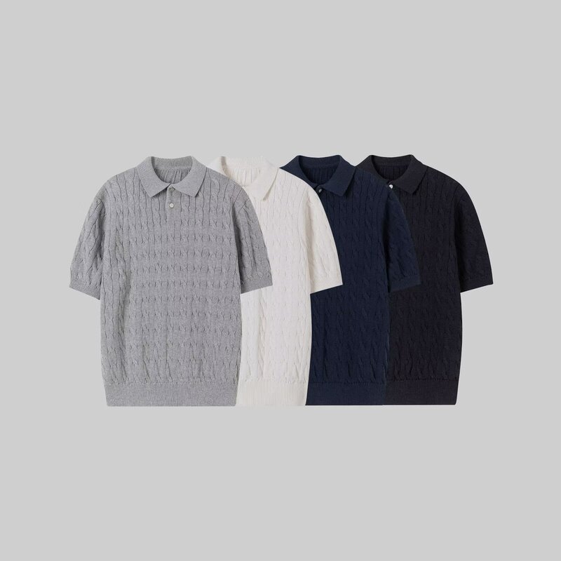 Summer Polo Men's Korean Version Slim Fit Solid Color Casual Thin Half-Sleeve Trendy Cable Knit Top T-Shirt