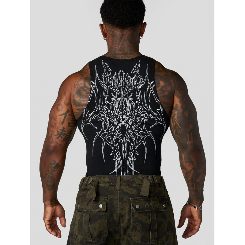 Youngla New Knitted Ice Silk Ribbed Sports Fitness Vest Quick-Drying Tight-Fitting Sleeveless Printed Top