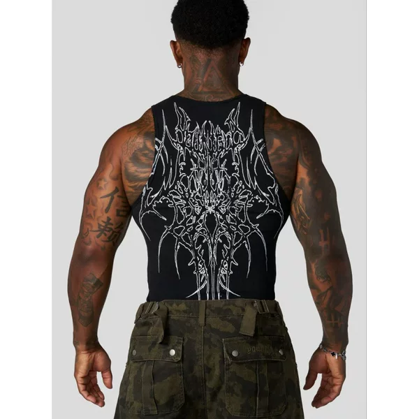 Youngla New Knitted Ice Silk Ribbed Sports Fitness Vest Quick-Drying Tight-Fitting Sleeveless Printed Top