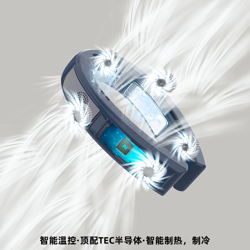 2024 ventilador de cuello colgante de refrigeración transfronteriza usb mini portátil colgante de cuello recargable pantalla digital ventilador de verano al aire libre