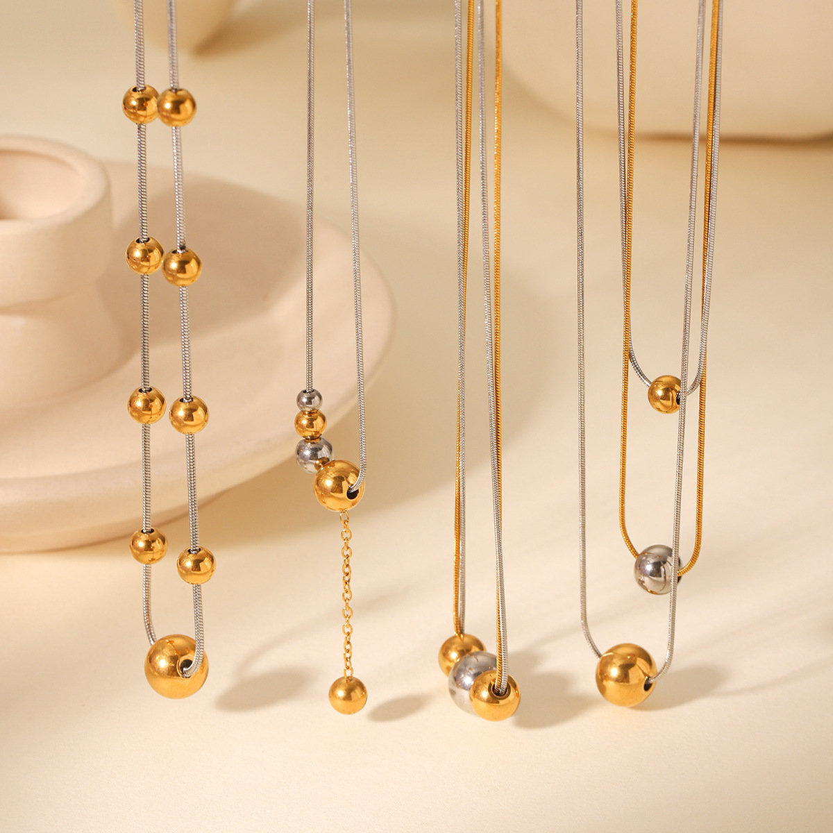 PVD Coated Gold Plating Process PVD Coated Real Gold Plated Round 304 Stainless Steel Vintage Style Waterproof Non Tarnish 304 Stainless Steel Lobster Trigger Clasp Closure Double Layer Necklaces Pendant Necklace Necklace