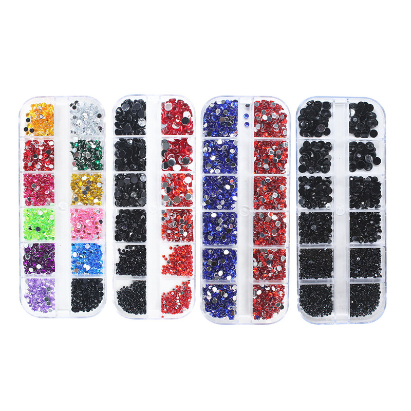 Cross-border acrylic color AB White mixed 2-4mm nail jewelry flat 12 long drill