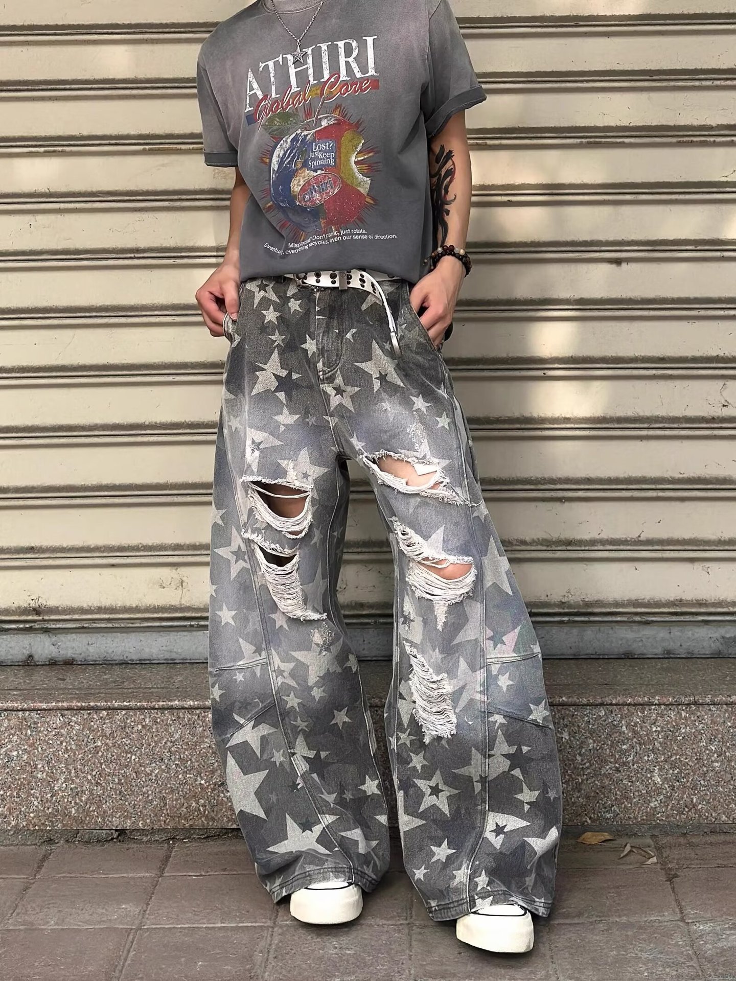 Herren Retro Camouflage Jeans Im Used-look Weite Passform_voghion.com