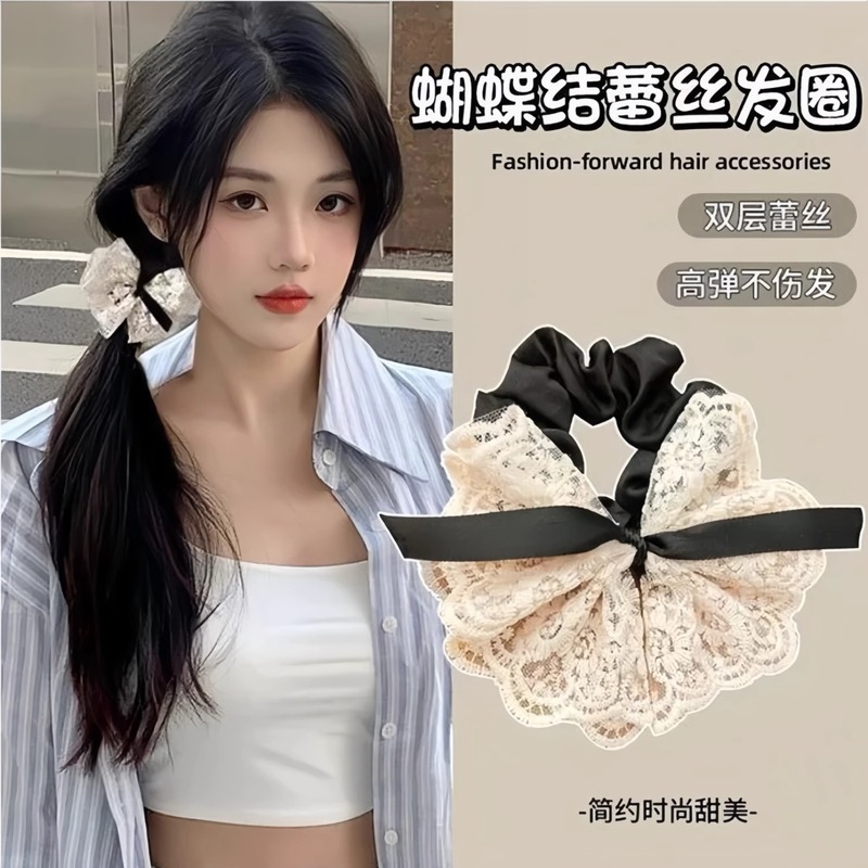 髪を結ぶためのフランスの特大ヘアゴム、女性用の高級ヘアロープ、レースのポニーテール、ゴムバンドヘアアクセサリー|undefined