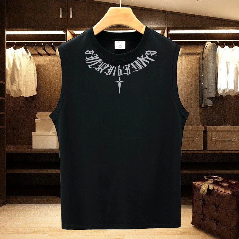 Trendy, loose-fitting American casual round neck sleeveless T-shirt, summer vest, basketball, fitness sports men's all-cotton vest
