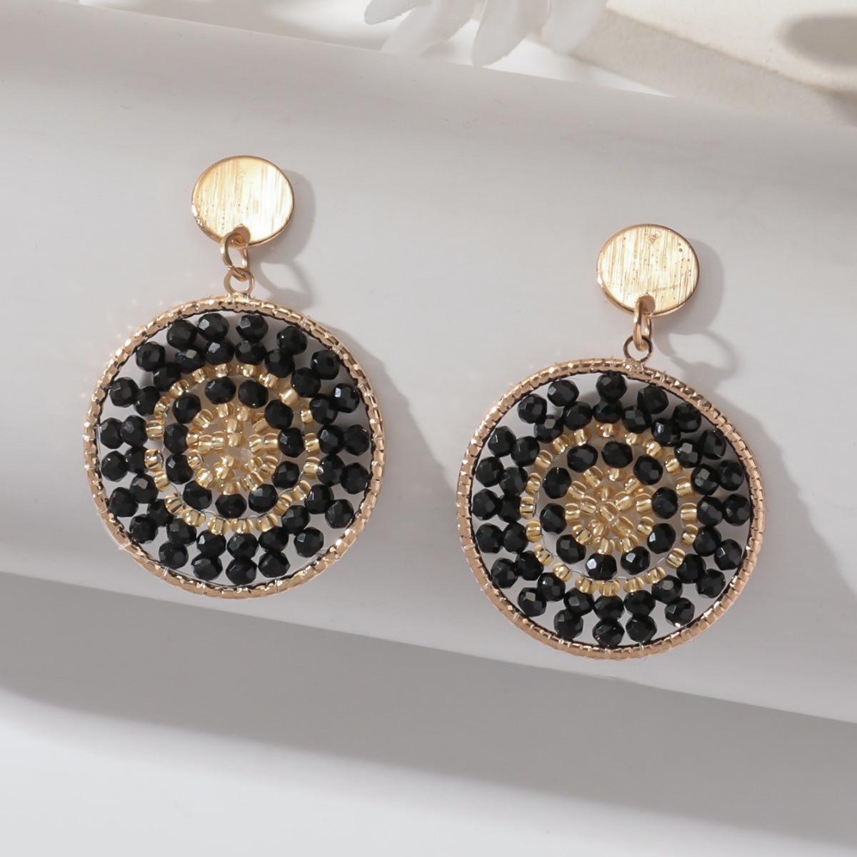 Beaded Design 1 Pair Modern Style Round Beaded Artificial Crystal Alloy Iron Drop Earrings
