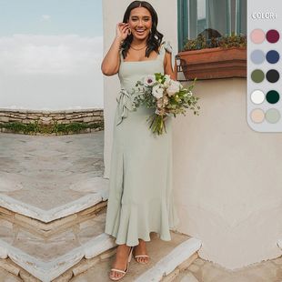 Amazon's Hot-Selling Women's Hem Slit Ruffled Lace-Up Dress, High-End French Elegant Long Skirt