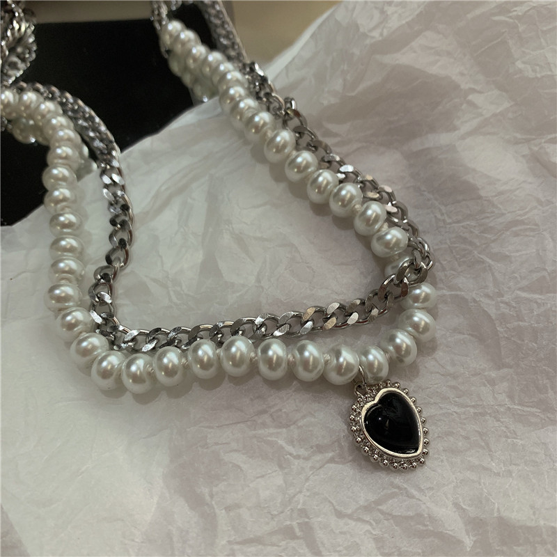 fashion new style Double Titanium Steel Pearl Necklace