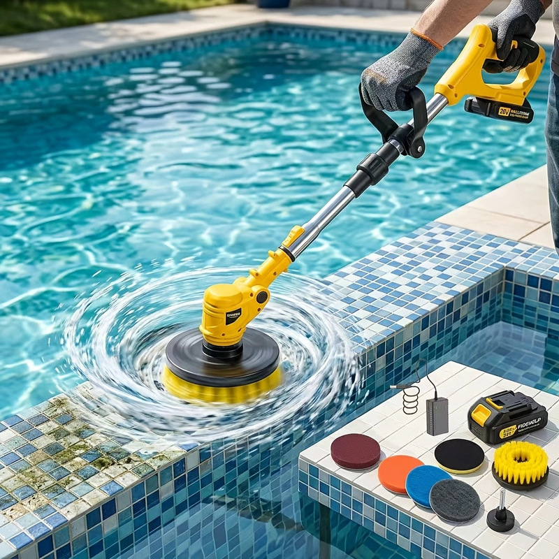Retractable electric cleaning machine for courtyard stone slabs, moss removal brush, floor cleaning machine, bathroom floor scrubber