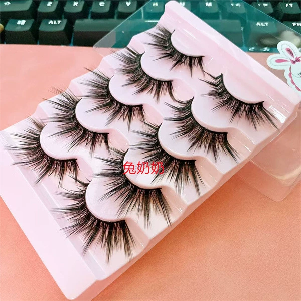 Right-Angle L-Shaped False Eyelashes, Wide-Angle Thick Lengthened Strips with Built-In Eyeliner