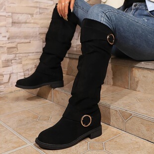 P 46805 Buckle Stacked Boots Ƥ���۶Ѷ�ѥ �羳�W�����R�d