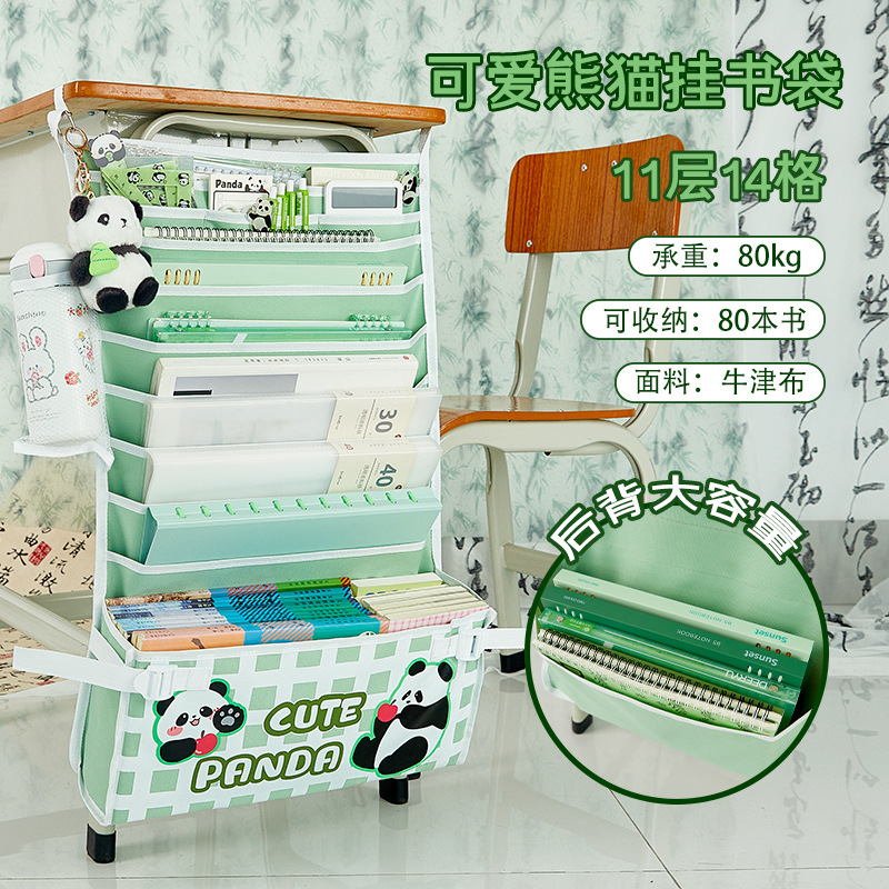 Lindo Panda bolsa de libros de almacenamiento de escritorio estudiante aula Escritorio de almacenamiento artefacto nuevo estudiante de secundaria escritorio bolsa colgante