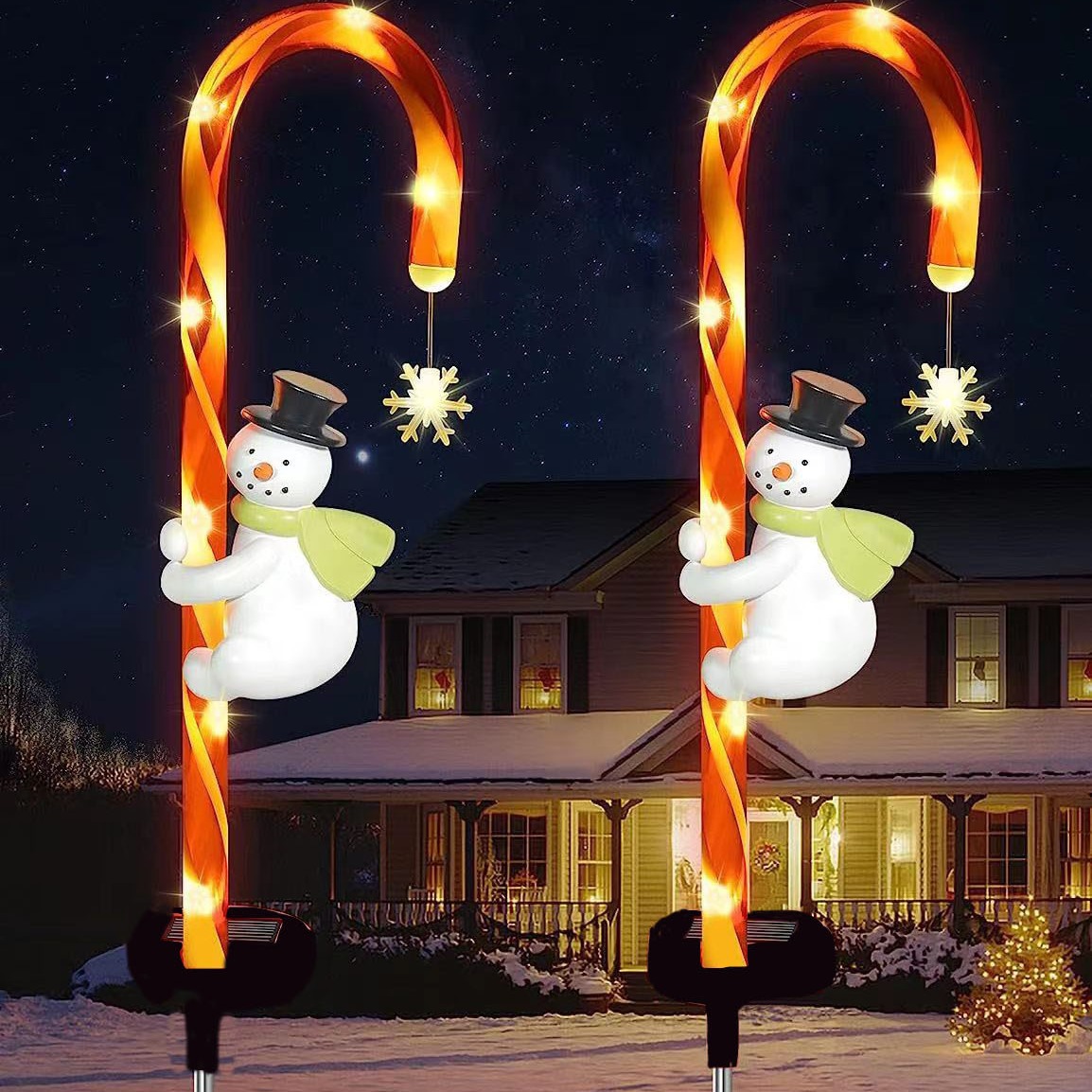 Transfronterizo nuevo al aire libre Navidad muñeco de nieve caramelo muleta lámpara de Tierra solar decoración de vacaciones Jardín Césped