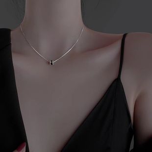 2019 Zircon Small Cylindrical Clavicle Chain 925 Sterling Silver Women's Simple Trendy Internet Celebrity Korean Style Simple Elegant Item