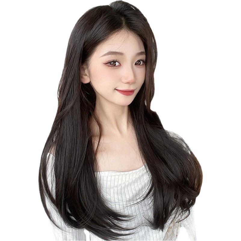 Peluca en forma de U de una pieza extensión de cabello largo media cabeza cubierta invisible aumento de cabello sin costuras medio largo recto hebilla interior extensión de cabello