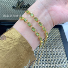 厂家批发 天然橄榄石长方形切面手链 S925银镶嵌