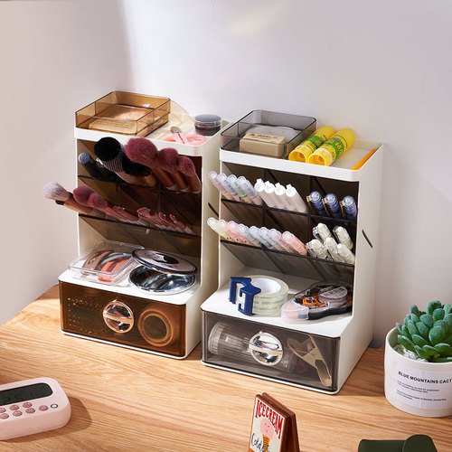 Pen holder storage box oblique pen holder student desk office desktop stationery drawer transparent makeup brush box