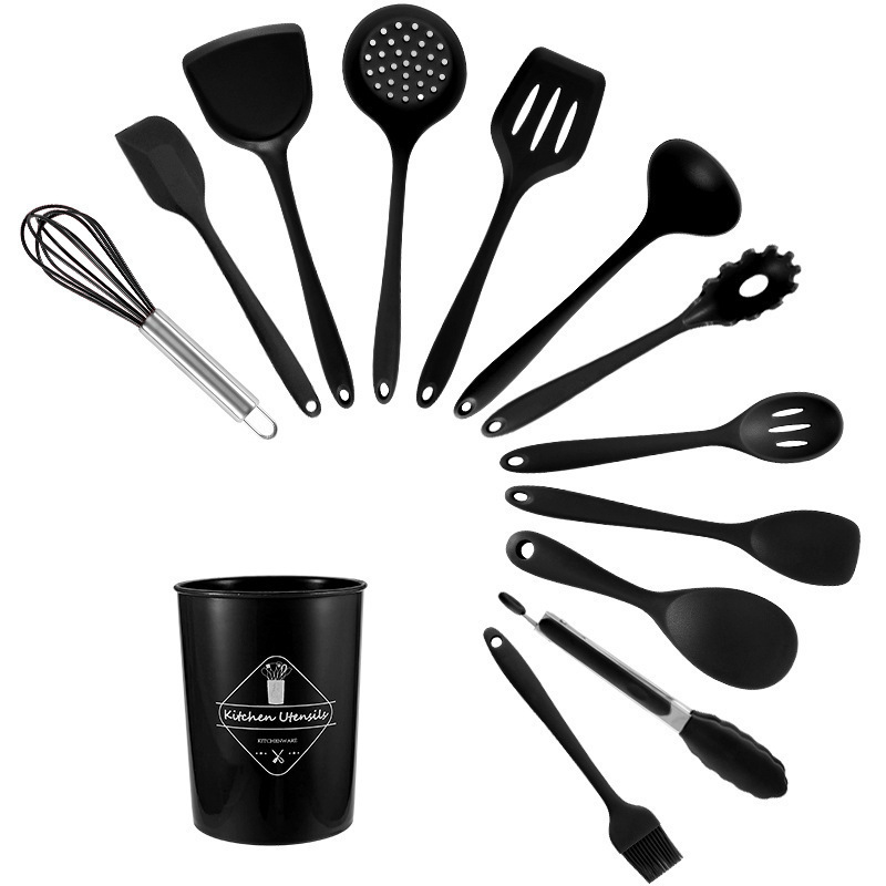 Kit de cocina de silicona todo incluido con barril de almacenamiento, cuchara de cocina, cuchara de arroz no pegajosa, almohadilla de aislamiento térmico más soportada