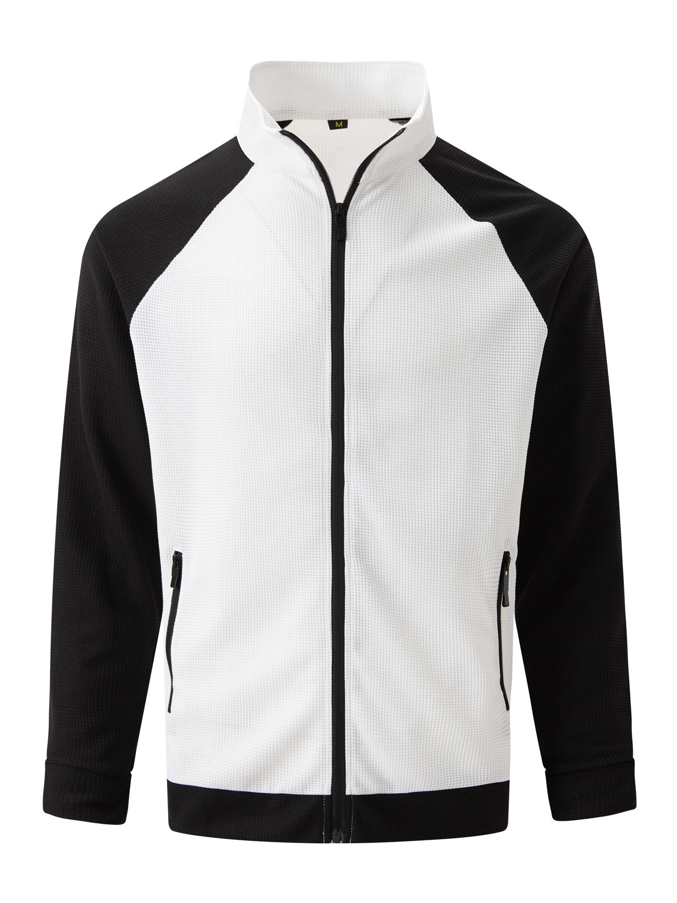 Autumn and winter new casual stand up collar waffle long sleeved color blocked zipper cardigan jacket_voghion.com