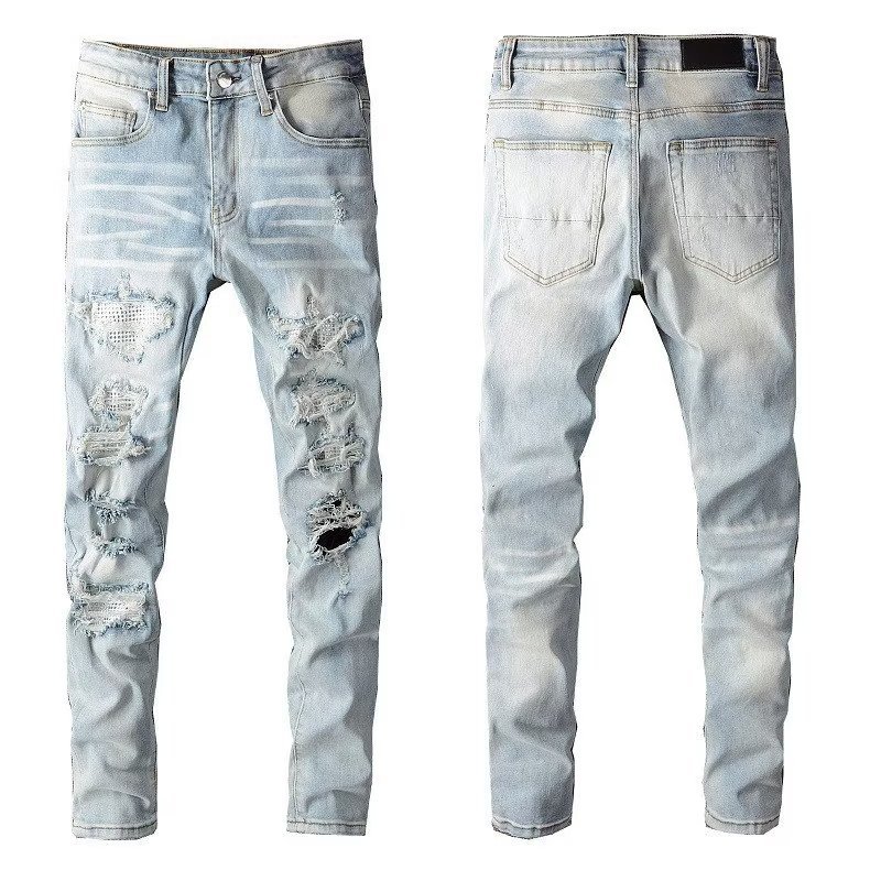 Härekleeder 2024 Stretchjeans Hären Summer Dënn Modell Lächer Broderie Slim Fit Hellfaarweg villfälteg laang Hosen_voghion.com