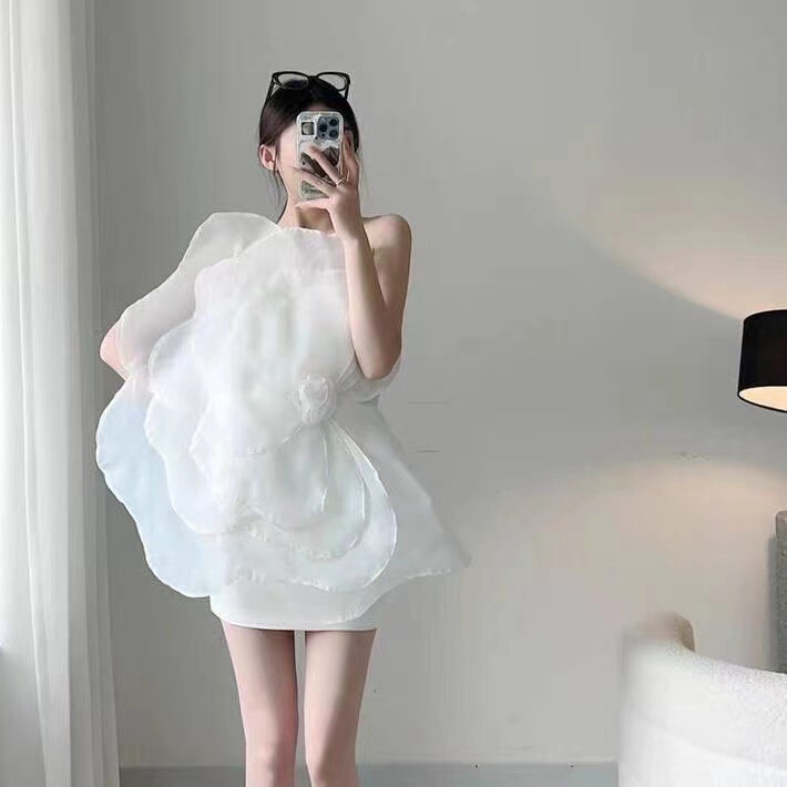 2024 New Summer Three-Dimensional Rose Birthday Party Dinner Dress High-End Dress Manufacturer Dropshipping