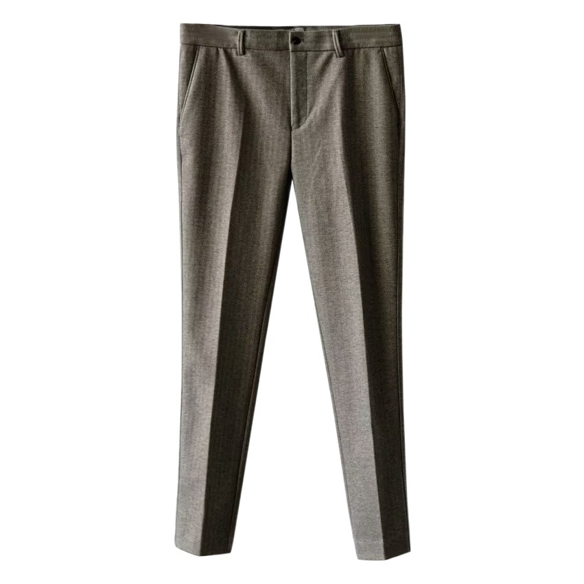 Pu Shuai Mei Británico grueso de la vendimia lana negro gris patrón espiga tela cruzada Tweed slim fit traje flaco los hombres Pantalones