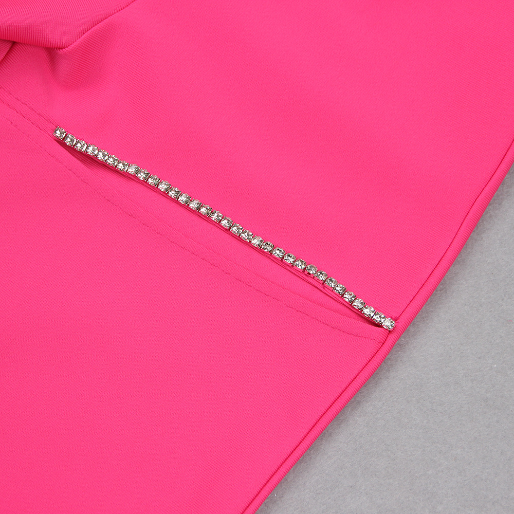 Autumn Summer Women Clothes Sexy Rhinestone Hollow Out Cutout Sheath Bandage Trousers Two Piece Set