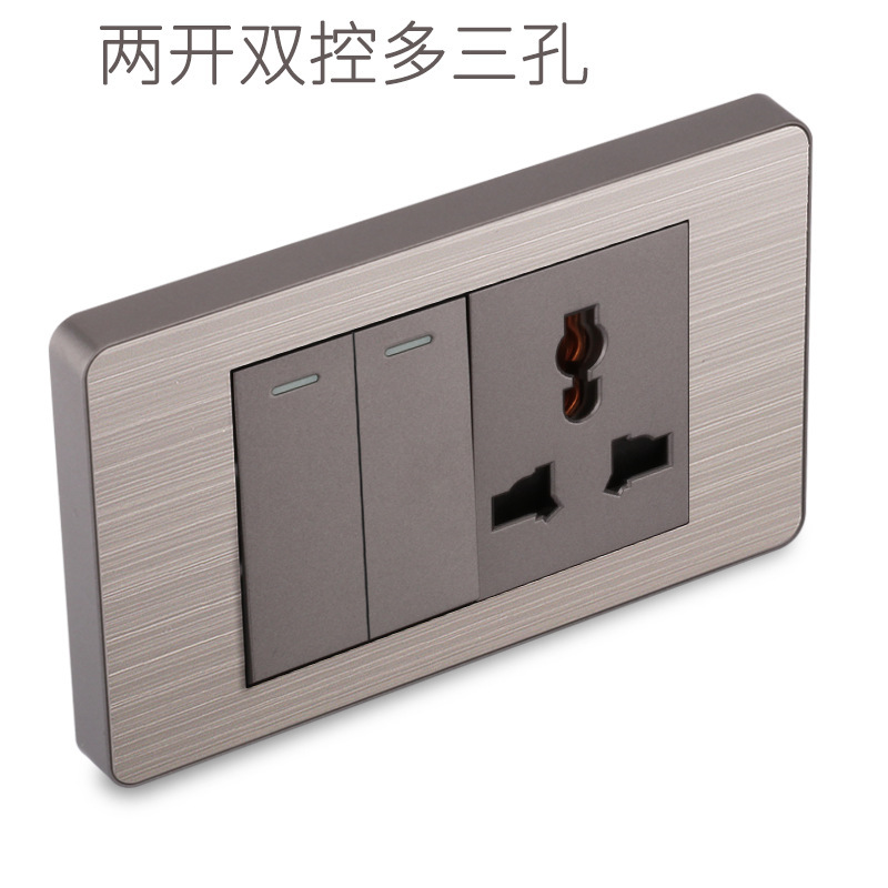 15A panel de metal de acero inoxidable gris dibujado tres agujeros Taiwan fabricado en Estados Unidos enchufe de pared conmutador suministro directo