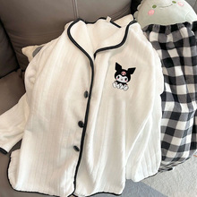 新品韩版睡衣女秋冬季法兰绒珊瑚绒大码女士开衫宽松家居服套装