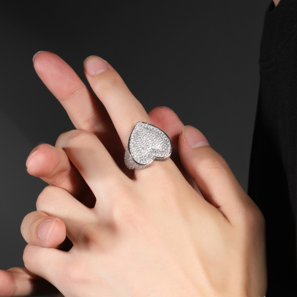 Inlay Design Brass Inlay Heart Shape Zircon Rings