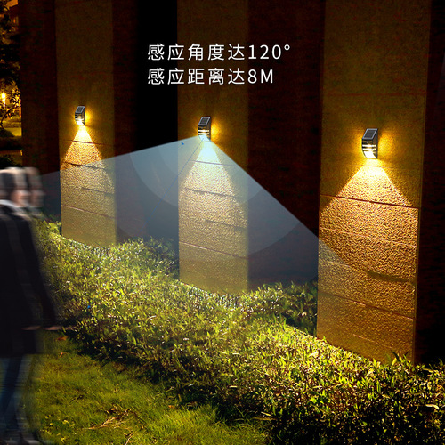 Solar rechargeable outdoor wall lamp villa balcony home outdoor waterproof human body induction garden lamp source factory