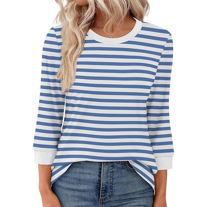 Amazon 2025 New Autumn Women's T-Shirt 3/4 Long-Sleeved Tops Casual Round Neck Color Matching Waist Women's Tops Amazon 2025 New Autumn Women's T-Shirt 3/4 Long-Sleeved Tops Casual Round Neck Color Matching Waist Women's Tops