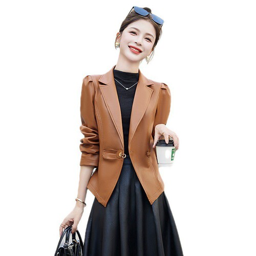 Leather jacket women's spring and autumn 2023 new short autumn style loose and stylish black motorcycle leather jacket top