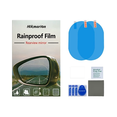 Hikmarion Car Rearview Mirror Rain-Proof Sticker Relieves Water Condensation on the Mirror and Keeps Visibility Clear during Rainy Days (Rearview mirror rainproof sticker) - rainproof-film-2-pieces-cotton-piece1-rag1-sticky-paper1-scraper1