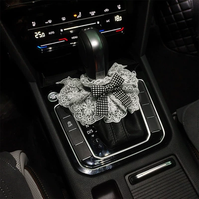 Shoulder Protector, Comfortable and Breathable, Anti-Strangle: Seat belt shoulder pad - gear-handle-cover-black-plaid-lace-decoration