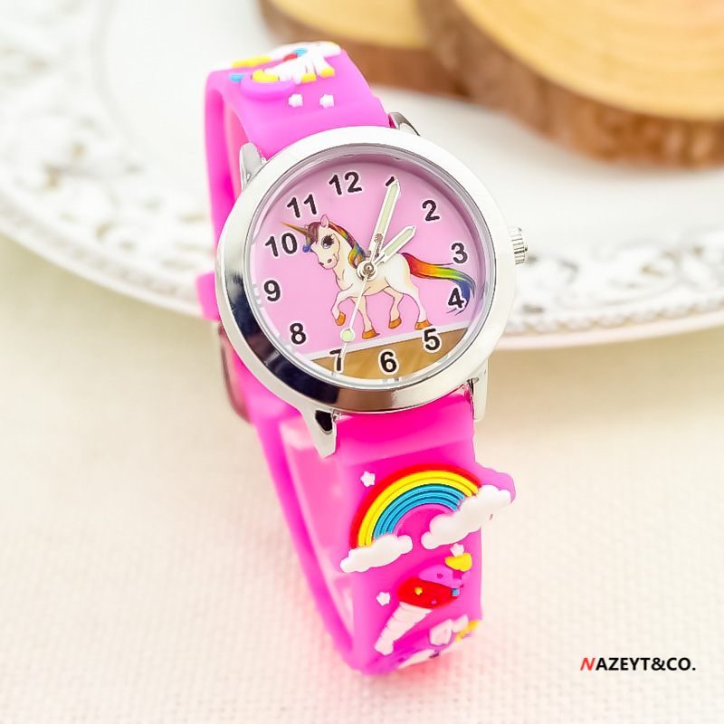 2021 New Children's Rose Red Rainbow Unicorn Watch Little Girl Children's Silicone Electronic Quartz Luminous Watch