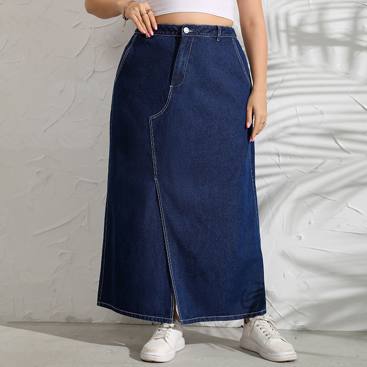 2022 European And American Express Sale In Autumn And Winter Stitched Blue Slim Denim Skirt Large Women's Korean Skirt