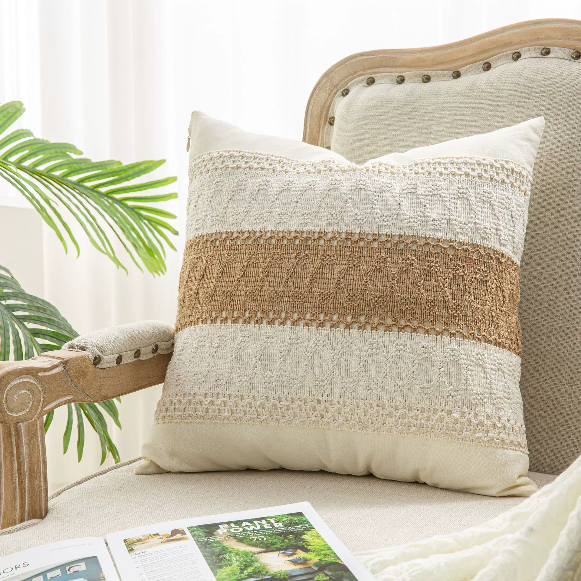 Cotton pillow, pillowcase for side table, sofa, boho style, cotton and linen, Amazon